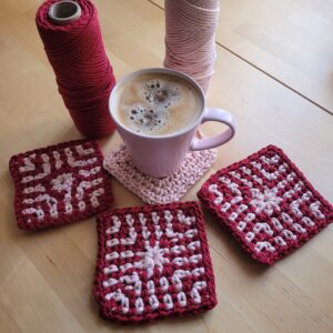 Macrame´ Tassenuntersetzer Häkeln, Häkeln Magic ring, quadrat häkeln, zweifarbig